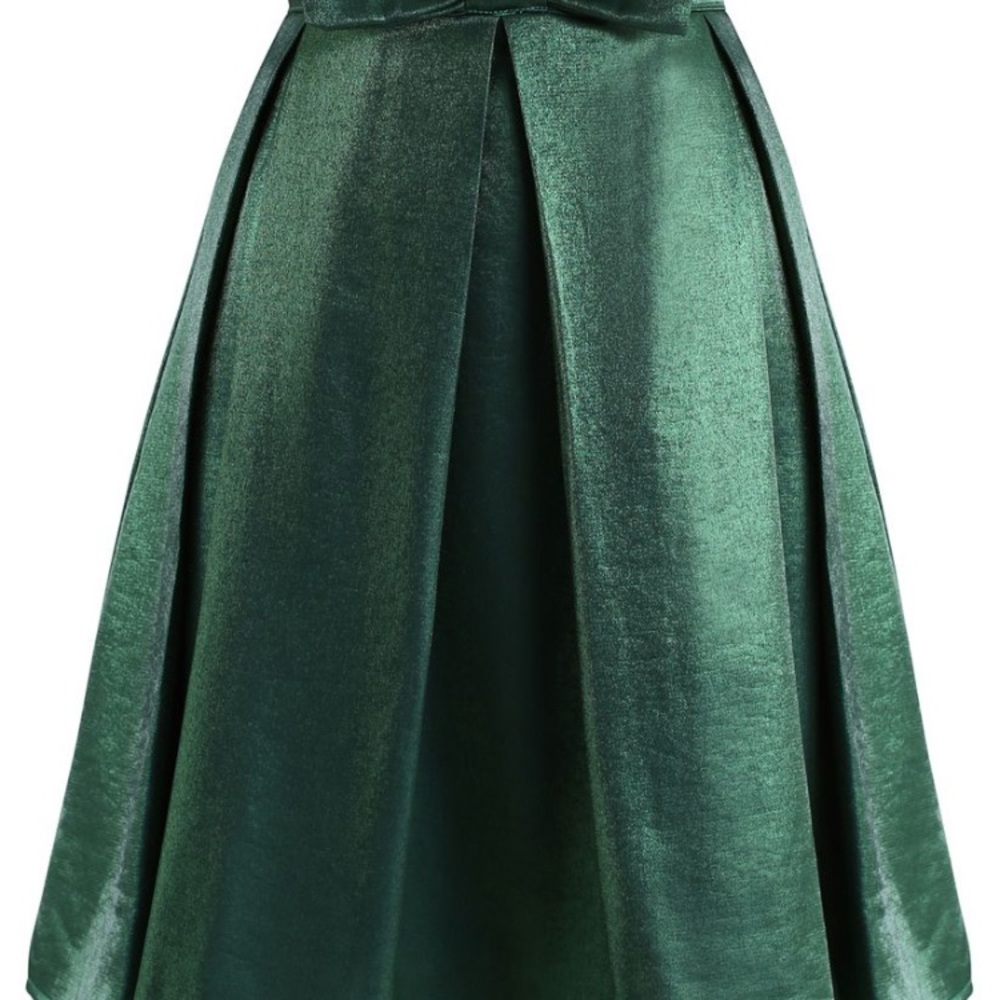 Chicwish Pleated Satin Emerald Midi Skirt
